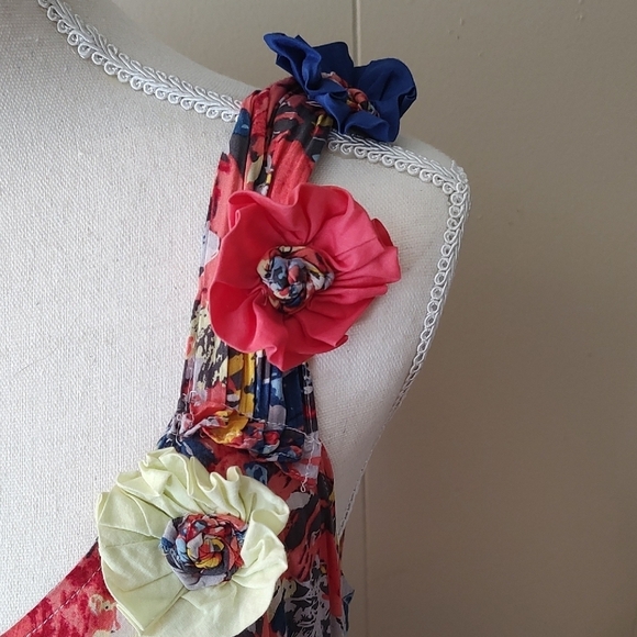 Janet Paris Colorful Rosette Asymmetrical Sundress with Scoop Neck Medium - Picture 5 of 8